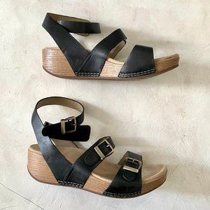 Women's Black Dansko buckle wrap wedge sandals- size 40